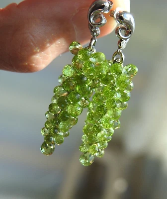 14K White Gold Diamond Briolette Green Peridot GRAPE Earrings - Image 1 of 4