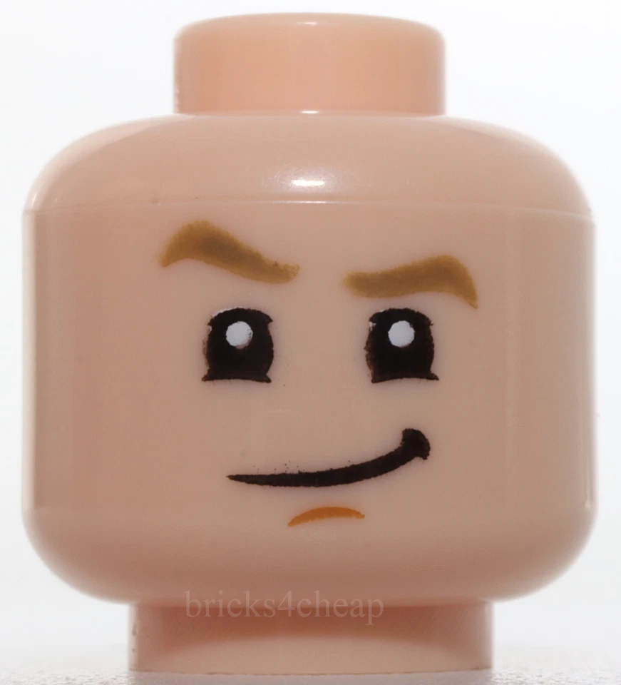 Cabeza Lego Cejas Bronceadas Oscuras Turrón Medio Mentón Hoyuelo Sonrisa Desequilibrada Cejas Elevadas Foto 1 de 2