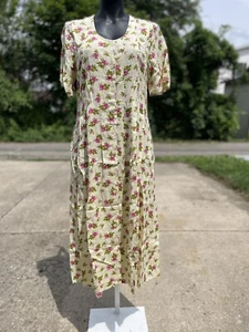 Misses kleines Hemdkleid gelb Blumen Viskose Falten Taschen Knöpfe Raffband - Bild 1 von 9