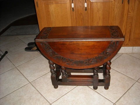 Antique Drop Leaf Round Gate Leg Carved Table Top With Twisted Legs 27 Inch Cover