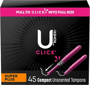 U by Kotex Tampons, Click Compact, Super plus Absorbency, Unscented, 45 Count - Picture 1 of 12