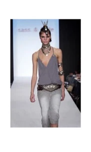 Sass & Bide Dreams May Fly Blue Nude Beaded Top Sequins Vintage Open Back 38 2 - Picture 1 of 14