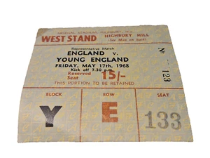 TICKET STUB- ENGLAND V YOUNG ENGLAND- HIGHBURY- 17th MAY 1968 - Picture 1 of 1