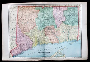 CONNECTICUT & RHODE ISLAND ATLAS MAP PAGE PLATE 1908 VINTAGE GEORGE F. CRAM - Picture 1 of 7