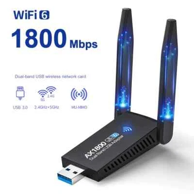 1800M USB WIFI 6 Adapter Dual Antenna 1300M Network Card AX1800 Dual Band 2.4G 5 - Image 1 of 4