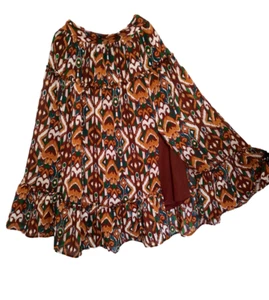 HER Destiny Tiered, ruffle, front leg slit, Maxi skirt Maroon size XL - Picture 1 of 7