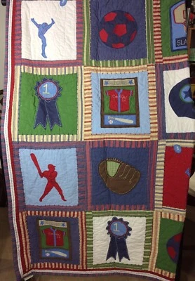 Pottery Barn Kids Sports TWIN Quilt Blanket Bed Cover 68x84 Boys - Image 1 of 4