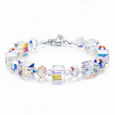 Pulsera Aurora Borealis Cristales Creados en Laboratorio Chapado en Plata Pulsera Colorida Foto 1 de 4