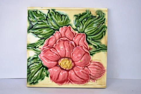 Antique Tile Art Nouveau Japan Majolica Rose Flower High Embossed Collectibles" Cover