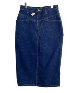 VTG Calvin Klein Midi Jean Denim Skirt USA Size 9 Juniors 90s 26 NOS Dark Wash - Picture 1 of 16