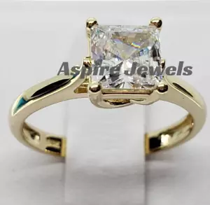 1.25 Ct Princess Cut Moissanite Solitaire Engagement Ring Solid 14k Yellow Gold - Picture 1 of 4