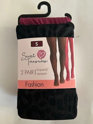 Secret Treasures Women's Wine Red Opaque & Black Leopard 2 Pack Tights Size S - Image 1 of 2