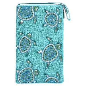 BAMBOO TRADING HAND BEADED SWIMMING TURTLE CLUB BAG CELLPHONE CROSSBODY WRISTLET - Picture 1 of 2