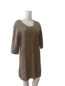 George Jumper Cable Knit Dress Size 14 Womens EU42 Brown Cotton Short Stretch - Picture 1 of 12