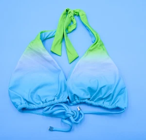 Victorias Secret Large Multicolor Blue Green Striped Triangle Halter Bikini Top - Picture 1 of 9