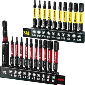Hex Bit Set, S2 Alloy Steel Allen Wrench Drill Bit Set with Magnetic Tips, 1/4 H - Picture 1 of 9