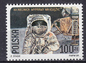POLAND 1989 SC#2910 **MNH stamp, 20th an. of the first landing on the Moon.