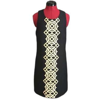 Vestido Vaina JB by Julie Marrón Azul Marino Mujer Talla 4 Dorado y Blanco Patrón Geométrico Foto 1 de 4