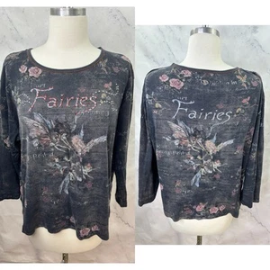 Vintage Y2k Cactus Blouse top XL Bedazzled Graphic Fae Fairycore 2000s Novelty - Picture 1 of 13
