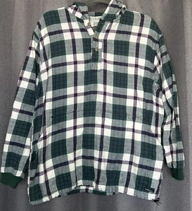 LL Bean Henley Flannel Hoodie Kids Size X-Large Scotch Plaid Vintage USA - Picture 1 of 6