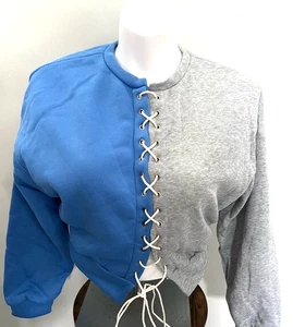🔥 WOMEN'S FLEECE DRAWSTRING WARM LONG SLEEVE JACKET COLOR BLUE/GREY N/WOT - Picture 1 of 12