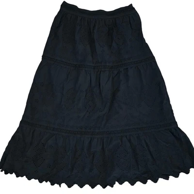 Falda midi Jason Wu negra con ojales en capas talla M Boho Chic ropa de resort cottagecore Foto 1 de 4