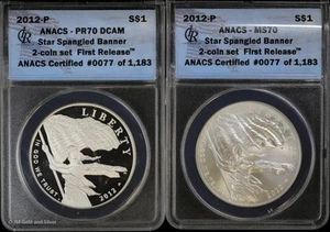 2012 P Star Spangled Banner Silver Dollar 2-Coin Set ANACS MS & PR 70 DCAM | PF - Picture 1 of 6