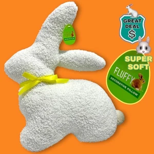 Bunny-Shaped Decorative Pillow With Soft Textured Finish & Yellow Ribbon Accent - Picture 1 of 10