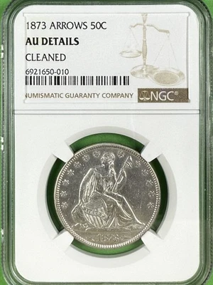 1873 Seated Liberty Half Dollar, Type 6 Motto w/Arrows - NGC Graded AU Detail - Image 1 of 4