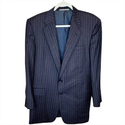 Traje Chaqueta Hickey Freeman Loro Piana 130s Lana 44L Azul Marino Blanco Rayas Foto 1 de 4
