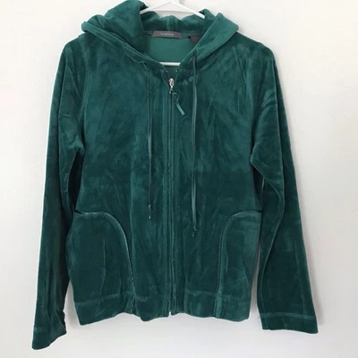 Sudadera con Capucha Vintage Liz Claiborne Verde Y2K Terciopelo Cremallera Talla MP Deportiva Acogedora Foto 1 de 4