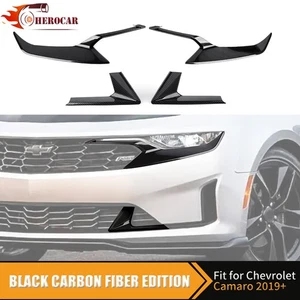 4PC Front Headlight Cover & Center Grille Trim For Chevy Camaro 19+ Carbon Fiber - Picture 1 of 18