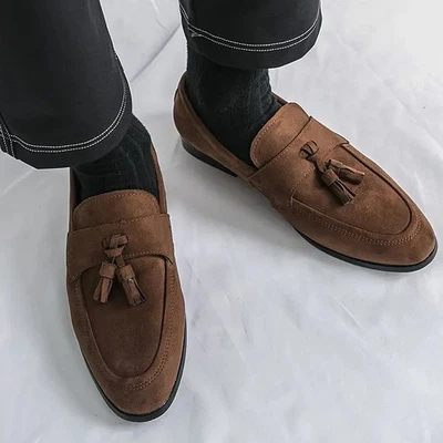 38-46 Mens Tassels Faux Suede Slip on Loafers Casual Business Flat Shoes Fashion - Image 1 of 4