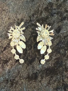 Vintage klare Strass Navette Hänger Ohrhänger Clip-On Ohrringe Statement 1 3/4" - Bild 1 von 11