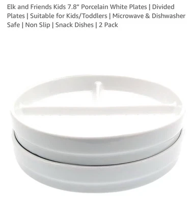 2 Elk and Friends Kinder Porzellan weiß Teller mit Silikonhüllen geteilt Neu - Bild 1 von 4
