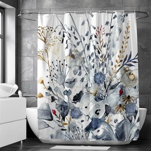 Floral Shower Curtain 72x72 Inch Polyester Fabric Printed 01 Bathroom Hook - Picture 1 of 7