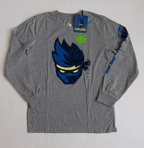 NWT Ninja Boys Graphic T-Shirt Long Sleeve Gray - Size Large - FREE SHIPPING - Picture 1 of 8