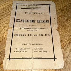 1881 EX-SOLDIERS REUNION Program - RICHMOND INDIANA - Picture 1 of 13