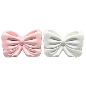 2pcs Minimalists Ceramic Toothbrush Holder Rack Featuring Bowknot Design - Picture 1 of 8