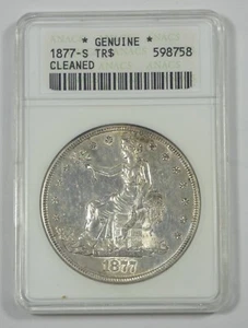 Dólar comercial ANACS genuino 1877-S detalles AU dólar de plata ~ soporte de primera generación - Imagen 1 de 4