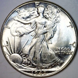 1942 BU ++ Walking Liberty SILVER Half Dollar Coin NICE FLASHY LUSTER NR - Picture 1 of 4