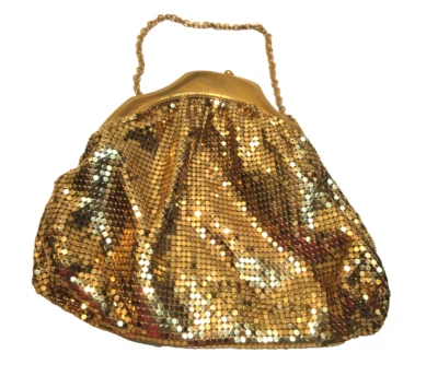 BOLSO DE MALLA DORADA CON CADENA WHITING AND DAVIS~HECHO EN EE. UU.~¡FABULOSO ESTADO! Foto 1 de 4