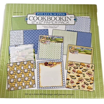 Kits de páginas de scrapbooking 12 folhas LIVRO DE RECEITAS receitas culinárias "POT SORTE SUPPER" - Imagem 1 de 4