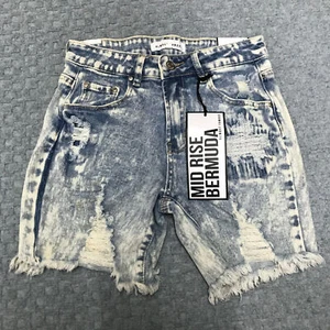 Almost Famous Shorts Womens 3/27 Blue Denim Cut Off Acid Wash Grunge Rock Basic - Picture 1 of 15