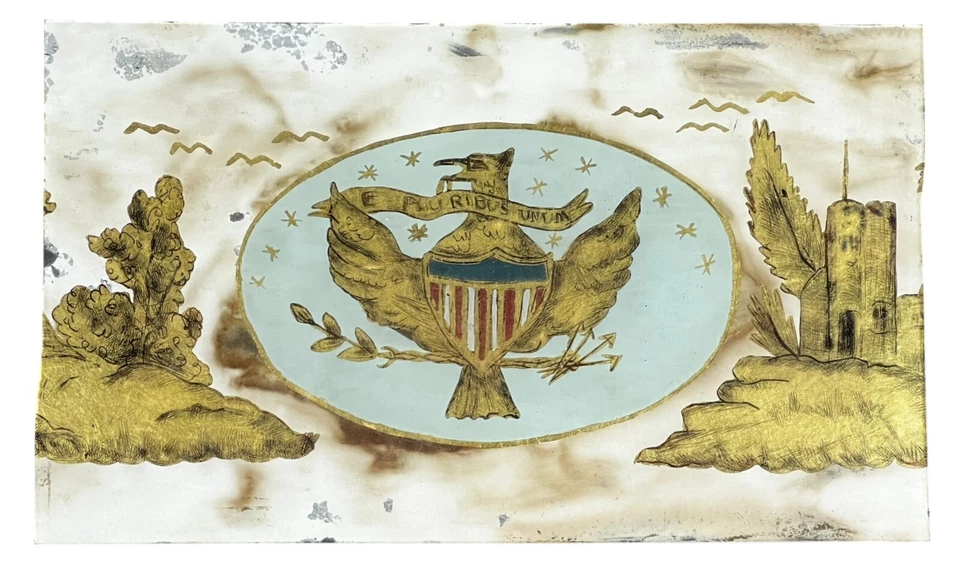Antique 18th/19th c. American Eagle Shield Reverse Glass Painted Eglomise Panel - Image 1 of 4