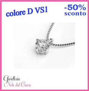CIONDOLO PUNTO LUCE ORO BIANCO DIAMANTE NATURALE D VS1 0.70 CARATI CERTIFICATO - Imagen 1 de 5