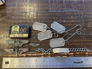 ORIGINAL WWII USAAF BOMBARDIER GROUPING DOG TAGS WINGS BRACELET PHOTO ID - Picture 1 of 6