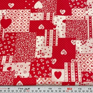 Vintage Wamsutta Valentines Faux Patchwork Cotton Blend Fabric Remnant 10" x 45" - Picture 1 of 2
