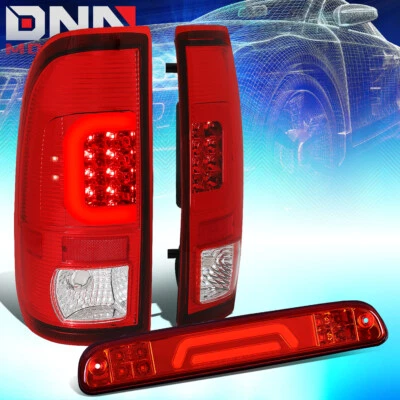 FIT 08-16 FORD SUPER DUTY RED LED C-BAR TAIL LIGHT+3D 3RD THIRD BRAKE/CARGO LAMP - Image 1 of 4