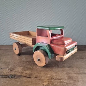 Camion giocattolo vintage anni 50 fatto a mano in legno arte popolare grande ... - Picture 1 of 10